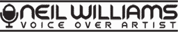 Site logo for Neil Williams voice over website, showcasing his voice over services. The logo consists of words stacked on top of each other, with a line above and below. Neil Williams sits above Voice Over Artist, all in capital letters and black.