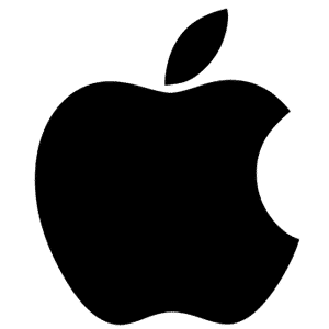 The Apple Logo (black apple with a bite taken out on right )showing a voice over home studio working with mac computers