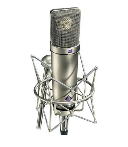 a neumann u87Ai microphone which male voice over artist Neil Williams uses in his voice over home studio to record voiceovers