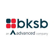 the bksb logo displaying four squares three in red and one in black and the words bksb next to it the logo is being used to show the clients who Neil has recorded British Voice Overs for.