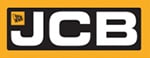JCB logo is the letters J, C & B in white, capital letters on a black background. The black background has a yellow border and there is a small image of a digger in the top left corner next to the J.