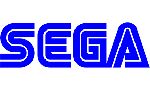 The Sega logo is blue, with the word SEGA written in capital letters, each letters has a line going through the middle of it, so it looks like the letter has been written twice