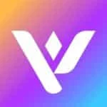 The logo of voice over agency VOQuent in London. It is a graded background, starting in the top left with yellow and moving diagonally down to the bottom right going through purple and ending in blue. There is a V in the middle in white.