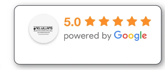 5.0 star google reviews for British male voiceover artist neil williams